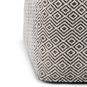 English Elm Brynn Square Pouf Upholstered Black & Natural Handwoven Cotton, Supportive Polystyrene Fill (18") B136P159273