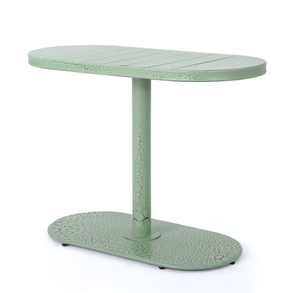 English Elm Santa Monica Outdoor Bistro Set Powder Coated Iron Oval Table Two Slat Chairs Patio Green 62015.00CGRN