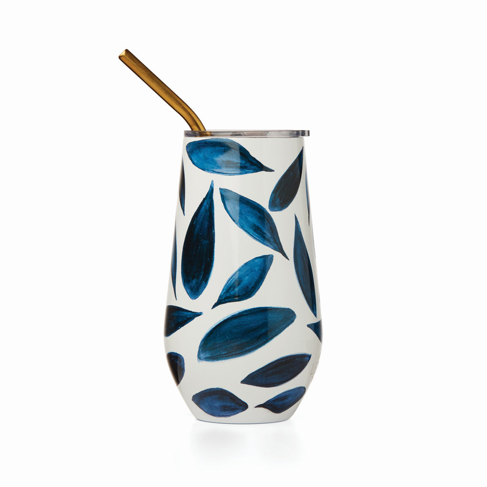 Lenox Blue Bay Leaf Pattern Stainless Steel Wine Tumbler With Straw Blue, BLUE METAL 895731