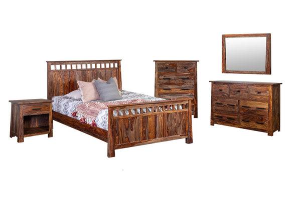 Porter Designs Porter Kalispell Queen Bed In Solid Sheesham Wood - Artisan Craftsmanship, Rich Grain & Warm Finish Brown Wood 04-196-03b-2439-kit