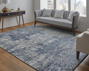 Feizy Rugs Eas69aef Eastfield Artisanal Hand-woven Viscose And Wool Abstract Rug - Modern Style For Any Space Blue,Ivory Viscose,Wool Eas69aefblu000f00