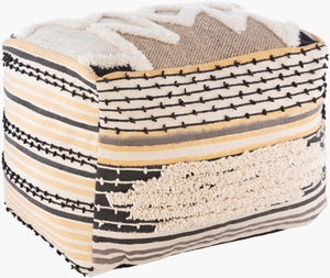 Surya Gemma Global-style Pouf - 14"H X 20"W X 14"D, Durable Wool & Cotton Blend, Authentic Home Accent Beige Cotton,Wool,Cotton,Polybeads Gmpf001-142014