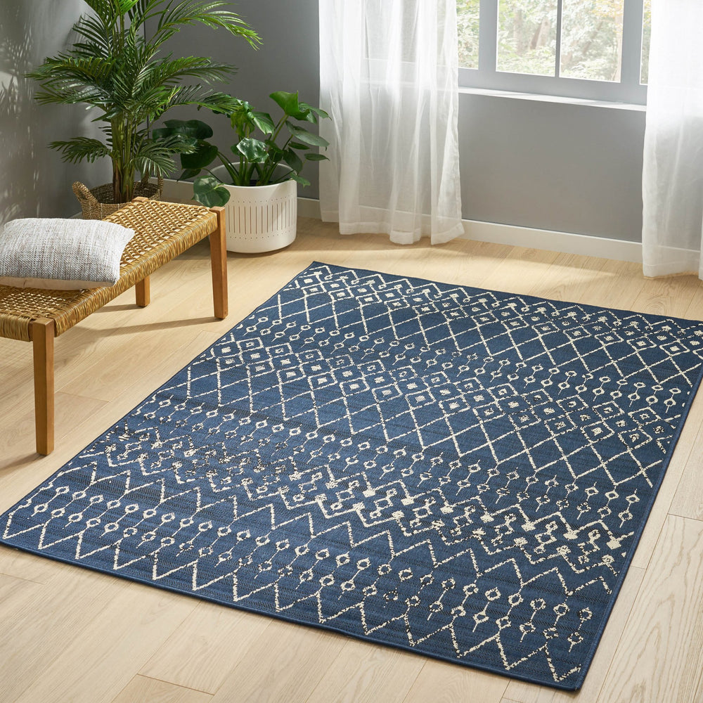 English Elm Christopher Knight Home® - 5'3"x7' Rug Navy & Ivory Polypropylene Area Rug 63x84in Low Pile 0.16" Durable Easy-Care Mat 72360.00