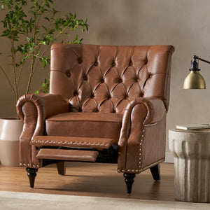 English Elm Christopher Knight Home® - Classic Classic Style Fabric Push Back Chair with Rivet Detail, Rolled Arms & Plush Cushions for Comfort and Stability Light Brown 71909.00PUCOGN