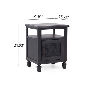 English Elm Christopher Knight Home® - NIGHTSTAND Rustic Dark Grey Acacia Wood with Cane Webbing, Cabinet + Open Shelf Storage, 15.75"W x 24"H 71931.00DGRY