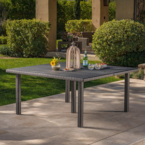 English Elm Christopher Knight Home® - FIONA Outdoor 64" Square Wicker Dining Table – Durable Iron Frame Patio Table for Large Gatherings Grey 66.75 L x 35.25 W x 7.25 H 62333.00GRY