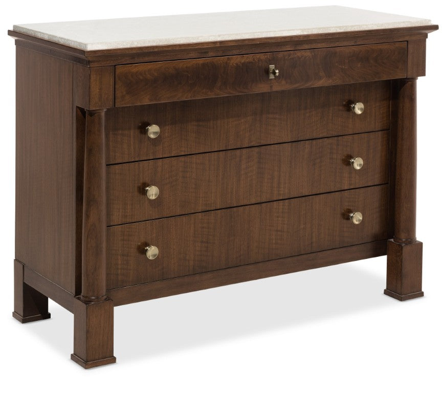 Hooker Furniture Archives Four-Drawer Chest With Castle Grey Marble Top, Figured Walnut Veneers & Cedar-Lined Drawers 6123-90010-89