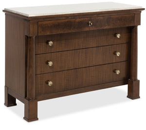 Hooker Furniture Archives Four-Drawer Chest With Castle Grey Marble Top, Figured Walnut Veneers & Cedar-Lined Drawers 6123-90010-89