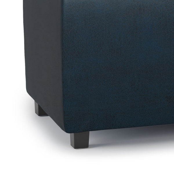 English Elm Avalon Storage Ottoman - Distressed Dark Blue Faux Leather With Hidden Storage & Serving Trays B136P158255