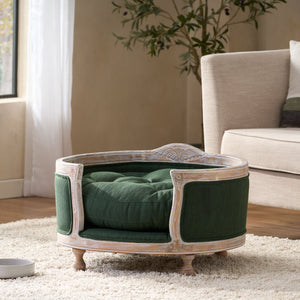 English Elm Pet Bed with Tufted Cushion Solid Birch Turned Legs Upholstered Living Room Sofa Style Old Pine 72913.00PINE