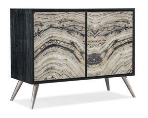 Hooker Furniture Melange Geode Two-Door Chest With Reverse-Painted Glass, Black Oak Veneer, Silver Legs, Ventilated Storage 628-85648-98
