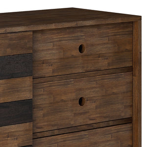 English Elm Clarkson Mid Century Medium Storage Cabinet in Rustic Natural Aged Brown – Solid Acacia Wood, 3 Drawers, Sliding Door, Adjustable Shelves B136P158779