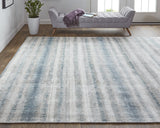 Feizy Rugs Mackay Hand Woven Viscose And Wool Low Pile Striped Rug For Luxurious Modern Home Decor Gray,Blue,Green Viscose,Wool Mky8824fblu000j00