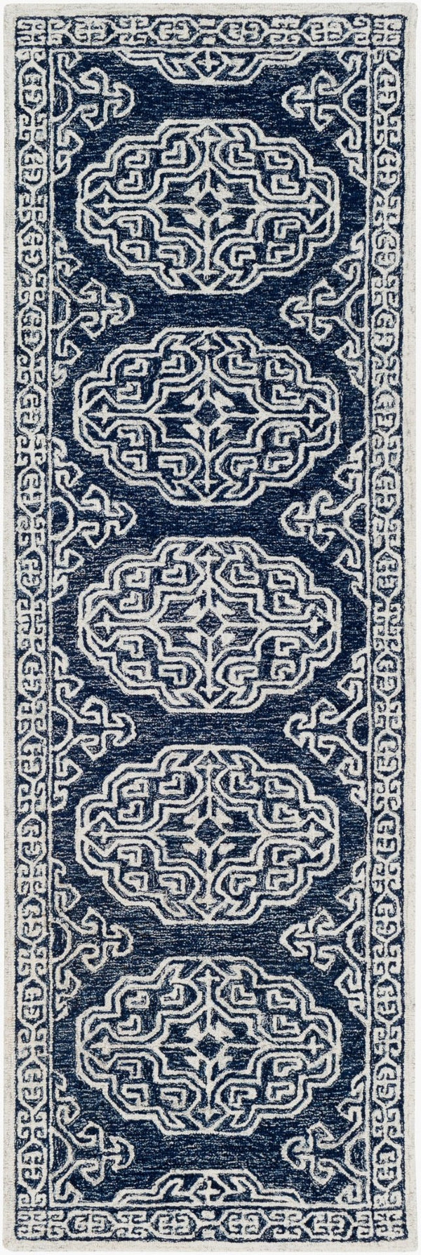 Livabliss Granada Hand Tufted Wool Area Rug Geometric Traditional Design for Living Dining Rooms Gray, Light Blu 2'6" x 8' GND2308-268