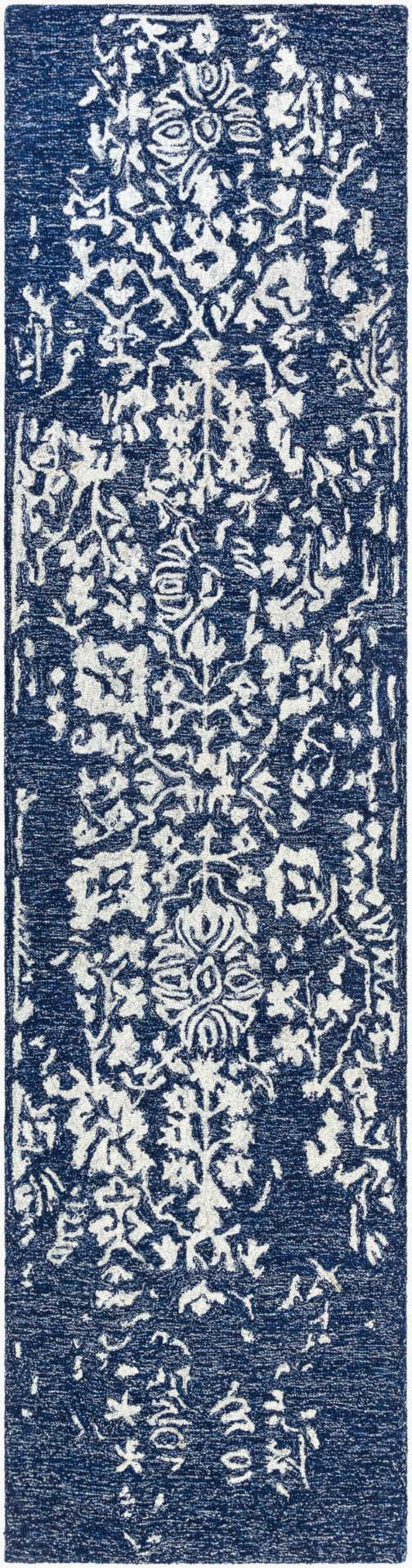 Livabliss Granada Hand Tufted Wool Accent Rug with Traditional Motifs for Entryways and Bedrooms Navy, Light Blu 2'6" x 10' GND2311-2610