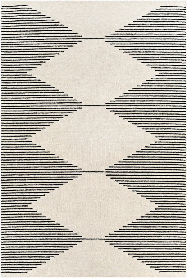Livabliss Granada Hand Tufted Wool Area Rug Geometric Pattern for Living Room Dining Space Black, Beige 6' x 9' GND2331-69