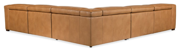 Hooker Furniture Fresco Modular 5-Seat Sectional In Warm Caramel Semi-Aniline Leather With Power Recline & Headrests 134.00 L x 134.00W x 30.50H SS404-5PC4-080