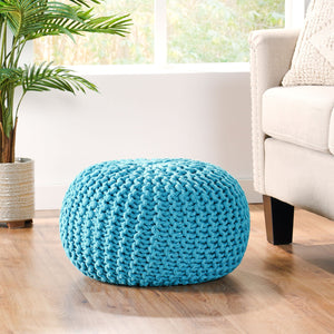 English Elm Christopher Knight Home® - MORO Aqua Pouf Knit Weave Cotton Accent Seat — Modern Round 20" x 14" No-Assembly Cozy Décor 60480.00