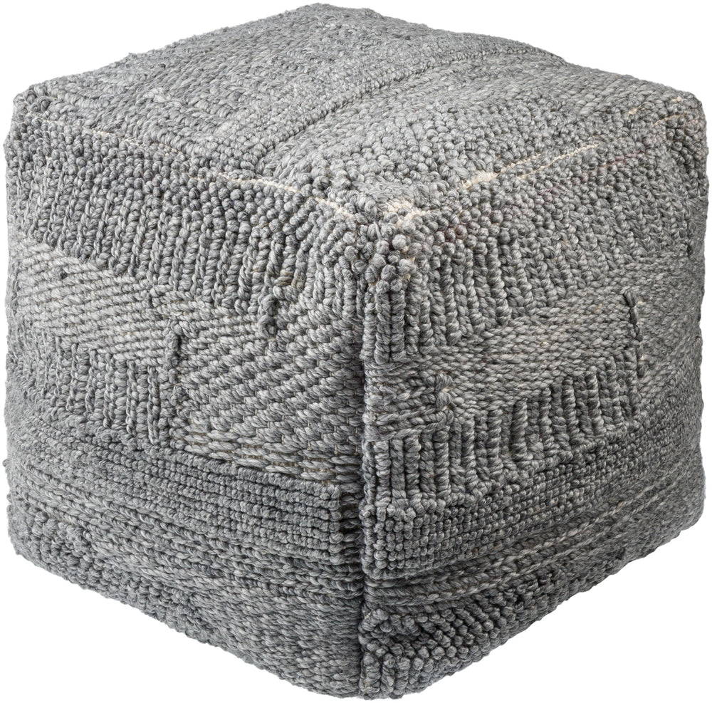 Gabon GNPF-001 18"H x 18"W x 18"D Pouf GNPF001-181818  Light Silver, Dark Grey, Grey, Pewter, Charcoal, Metallic - Silver, Sage Surya
