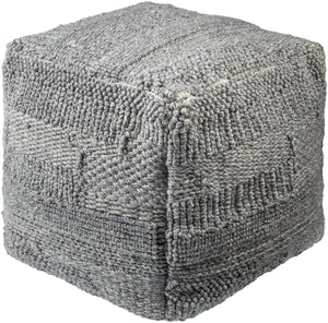 Gabon GNPF-001 18"H x 18"W x 18"D Pouf GNPF001-181818  Light Silver, Dark Grey, Grey, Pewter, Charcoal, Metallic - Silver, Sage Surya