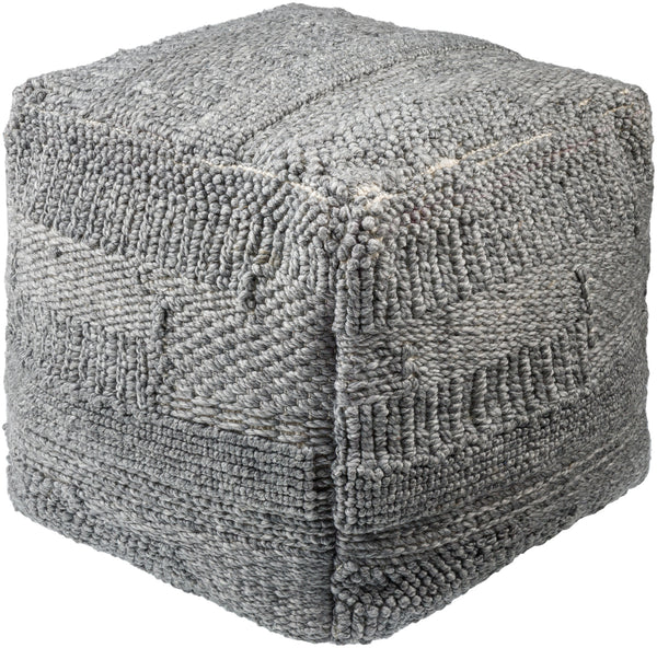 Gabon GNPF-001 18"H x 18"W x 18"D Pouf GNPF001-181818  Light Silver, Dark Grey, Grey, Pewter, Charcoal, Metallic - Silver, Sage Surya