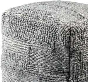 Gabon GNPF-001 18"H x 18"W x 18"D Pouf GNPF001-181818  Light Silver, Dark Grey, Grey, Pewter, Charcoal, Metallic - Silver, Sage Surya