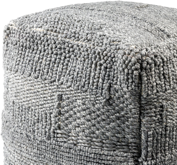 Gabon GNPF-001 18"H x 18"W x 18"D Pouf GNPF001-181818  Light Silver, Dark Grey, Grey, Pewter, Charcoal, Metallic - Silver, Sage Surya