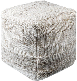 Gabon GNPF-002 18"H x 18"W x 18"D Pouf GNPF002-181818  Light Silver, Sage, Metallic - Silver, Nickel, Pale Slate Surya