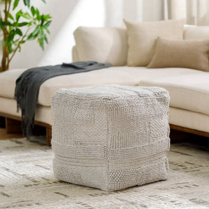 Gabon GNPF-002 18"H x 18"W x 18"D Pouf GNPF002-181818  Light Silver, Sage, Metallic - Silver, Nickel, Pale Slate Surya