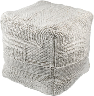 Gabon GNPF-003 18"H x 18"W x 18"D Pouf GNPF003-181818  Off-White, Light Grey, Pale Slate, Metallic - Silver Surya