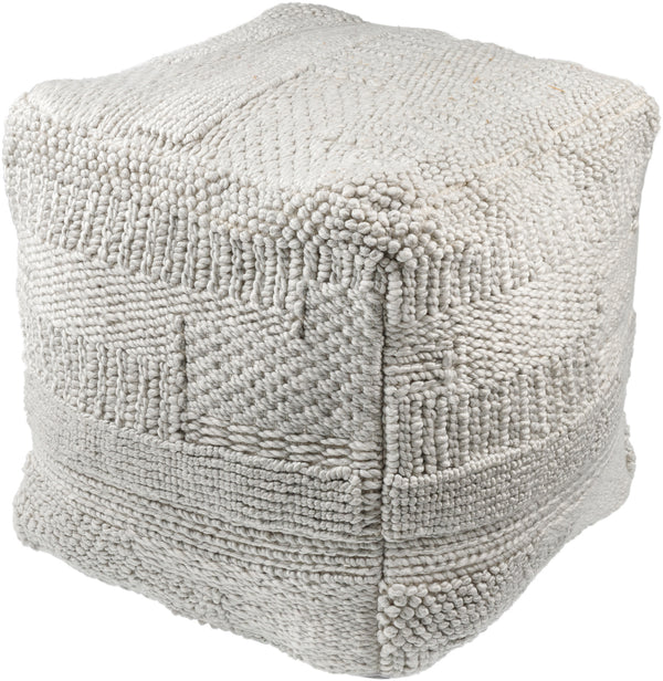 Gabon GNPF-003 18"H x 18"W x 18"D Pouf GNPF003-181818  Off-White, Light Grey, Pale Slate, Metallic - Silver Surya