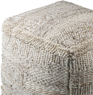 Gabon GNPF-003 18"H x 18"W x 18"D Pouf GNPF003-181818  Off-White, Light Grey, Pale Slate, Metallic - Silver Surya