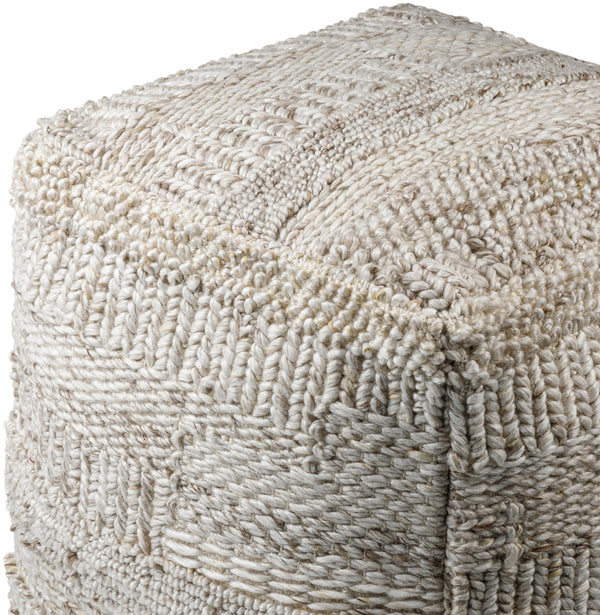 Gabon GNPF-003 18"H x 18"W x 18"D Pouf GNPF003-181818  Off-White, Light Grey, Pale Slate, Metallic - Silver Surya