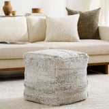 Gabon GNPF-003 18"H x 18"W x 18"D Pouf GNPF003-181818  Off-White, Light Grey, Pale Slate, Metallic - Silver Surya