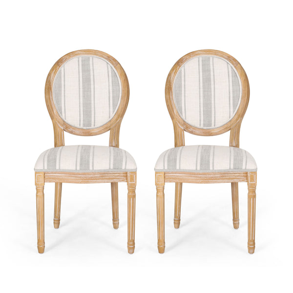 English Elm Christopher Knight Home® - Kd Elegant Upholstered Dining Chairs Set - French Country Style With Round Backrest & Fluted Legs 60352.00GRYLNN