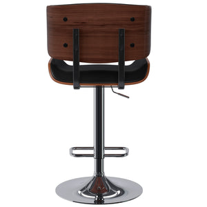 English Elm Holland Mid-Century Adjustable Swivel Bar Stool in Black Vegan Leather with Walnut Veneer & Chrome Base B136P158706