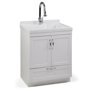 English Elm Maile 28" Laundry Cabinet with Deep 12.8" ABS Sink, Pull-Out Faucet, Storage Drawer, Pure White B136P158804