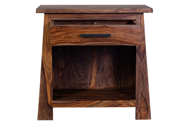 Porter Designs Kalispell Solid Sheesham Wood Nightstand With Hammered Metal Hardware & Craftsmanship Brown Wood 04-196-04-2439