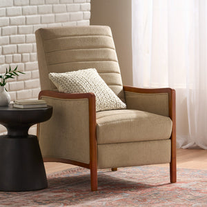 English Elm Christopher Knight Home® - Mid Century Modern Sand Fabric Recliner with Channel Stitch & Birch Wood Frame, Pushback Comfort 70451.00FSND
