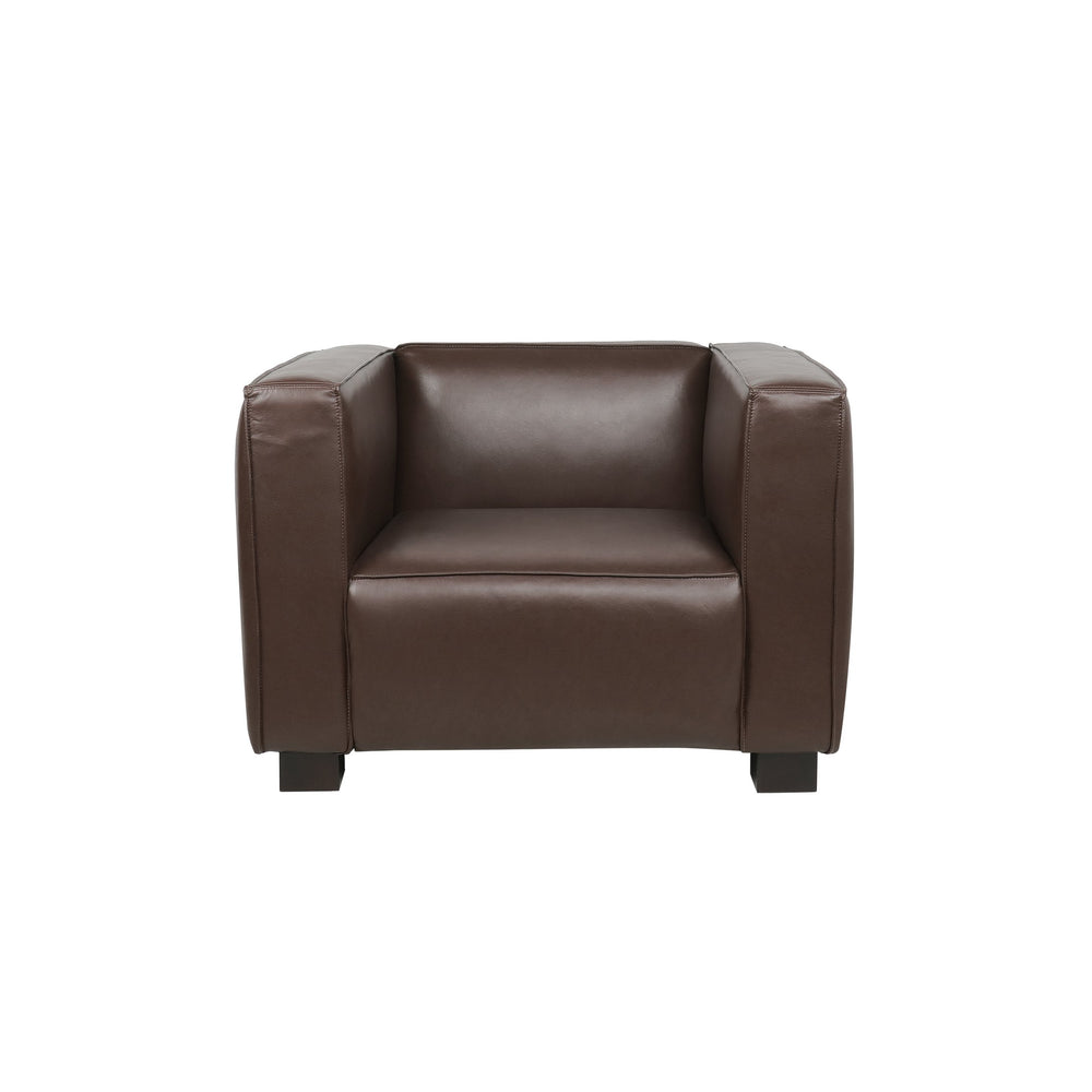 English Elm Christopher Knight Home® - CLUB Chair with Tuxedo Silhouette, Faux Leather Upholstery and Bold Birch Wood Legs for Comfort Dark Brown 31.75 L x 24.5 W x 22.5 H 71800.00