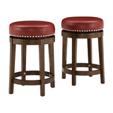 Homelegance By Top-Line Emerson Faux Leather Brown Finish Wood Swivel 24" Counter Height Stool (Set of 2) Red Rubberwood