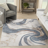 Nourison Astra Machine Washable ASW15 Machine Made Power-loomed Borderless Design Indoor Only Modern  Rug Ivory Blue, Ivory Blue 100% Polyester 99446977854