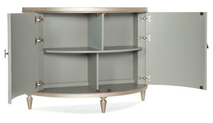 Hooker Furniture Melange Champagne Leaf Linen Demilune Chest With Silver Floral Hardware, French-Inspired Storage Elegance 628-85645-92