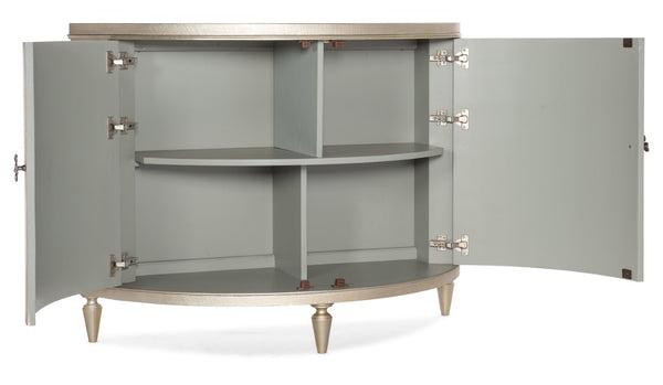 Hooker Furniture Melange Champagne Leaf Linen Demilune Chest With Silver Floral Hardware, French-Inspired Storage Elegance 628-85645-92