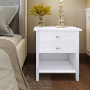 English Elm Warm Transitional Solid Wood 24" Nightstand In Clean White - Timeless Design & Practical Storage B136P159741-GIGA