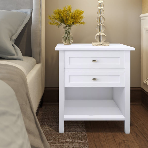 English Elm Warm Transitional Solid Wood 24" Nightstand In Clean White - Timeless Design & Practical Storage B136P159741-GIGA