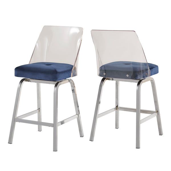 Homelegance By Top-Line Darrion Velvet Counter Height Swivel Stools (Set of 2) Blue Metal