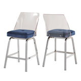 Homelegance By Top-Line Darrion Velvet Counter Height Swivel Stools (Set of 2) Blue Metal