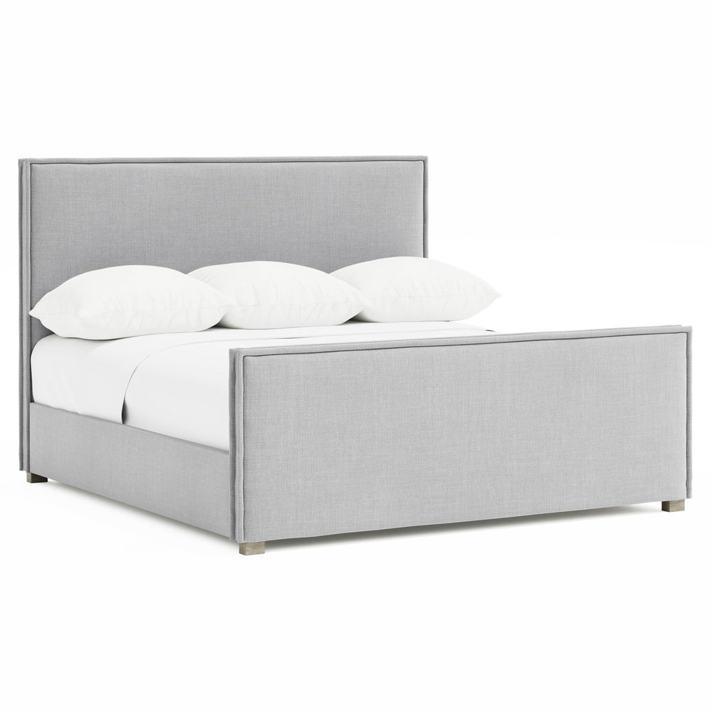 Bernhardt Bernhardt Sawyer Upholstered Panel Bed King Pebble — Soft Neutral Fabric, Stitched Flanged Edges, Wood Feet K2204