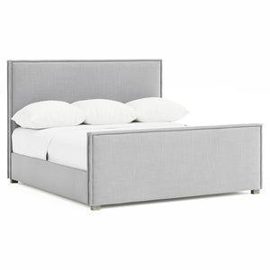 Bernhardt Bernhardt Sawyer Upholstered Panel Bed King Pebble — Soft Neutral Fabric, Stitched Flanged Edges, Wood Feet K2204